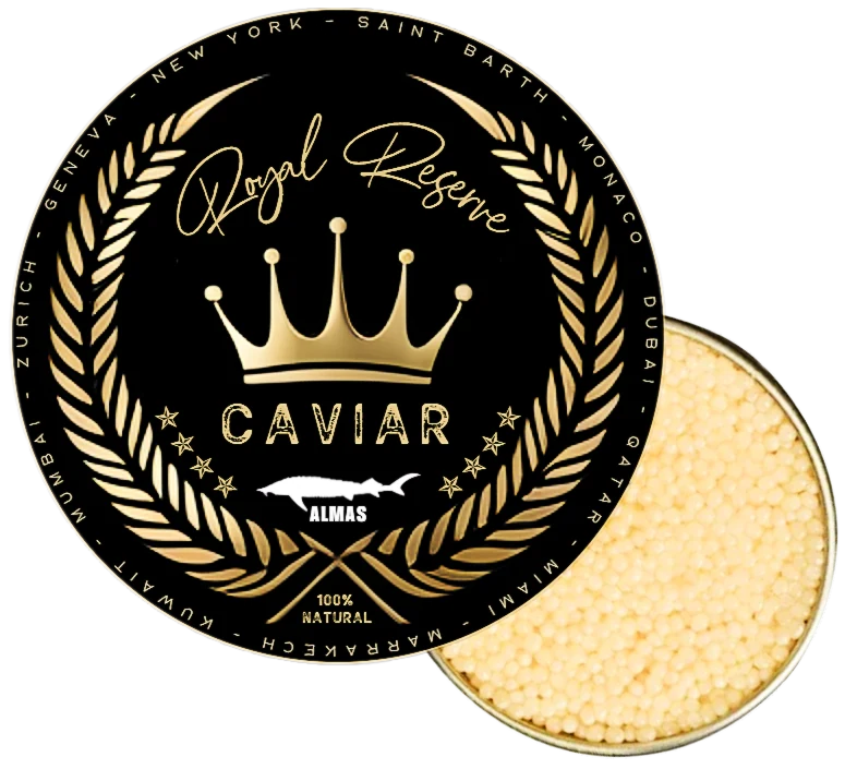 Boîte de caviar Almas Royal Reserve ouverte